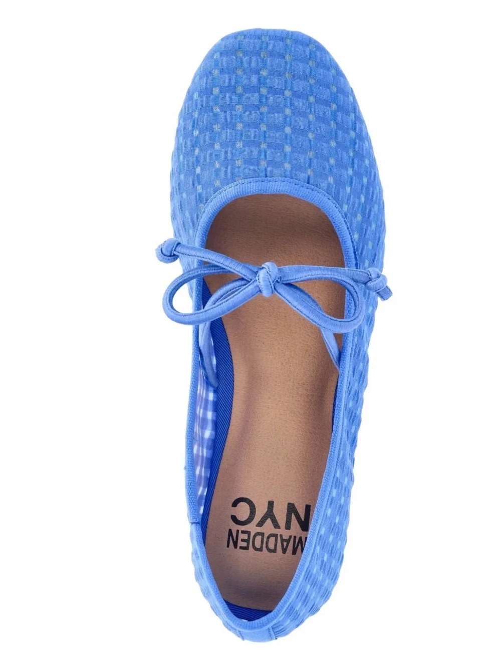 NWT Madden NYC Girls Blue Gingham Mesh Ballet Flats Lace Tie Mary Jane Shoes